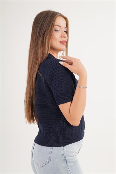 Aksesuar Çıtçıt Düğmeli Kısa Kol Lacivert Triko Hırka