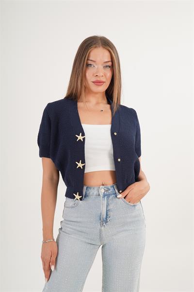 Aksesuar Çıtçıt Düğmeli Kısa Kol Lacivert Triko Hırka