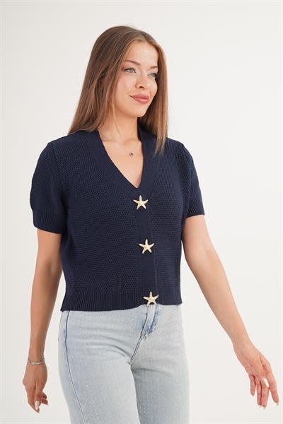 Aksesuar Çıtçıt Düğmeli Kısa Kol Lacivert Triko Hırka