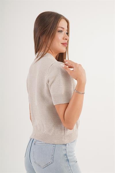 Aksesuar Çıtçıt Düğmeli Kısa Kol Vizon Triko Hırka