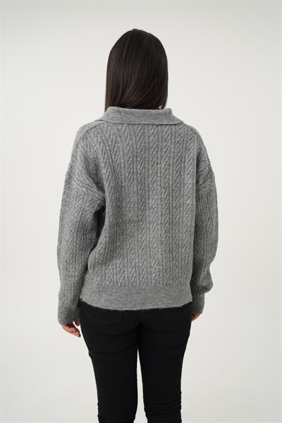 Apaş Yaka Antrasit Aran Örgü Triko Kazak