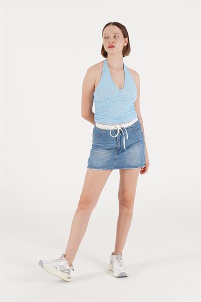 Puantiyeli Boyundan Bağlamalı Bebe  Mavisi Bluz