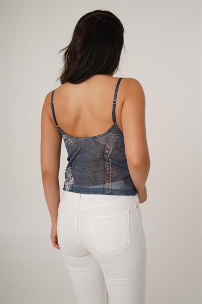 Askılı Kot Görünümlü Mavi Bluz