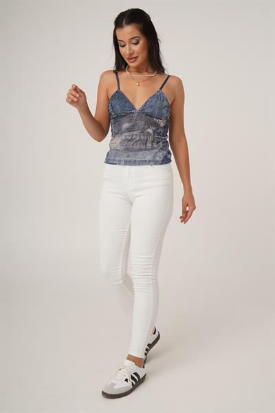 Askılı Kot Görünümlü Mavi Bluz