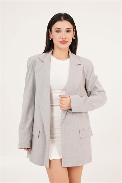 Astarı Çizgi Detaylı Gri Blazer Ceket