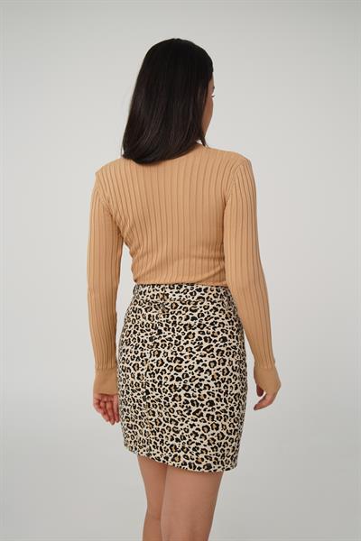 Balıkçı Yaka Fitilli Esnek Camel Triko Kazak