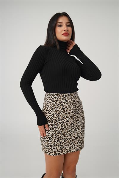 Balıkçı Yaka Fitilli Esnek Siyah Triko Kazak