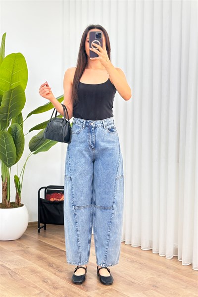 Balon Kesim Dikiş Detaylı Yıkamalı Jean