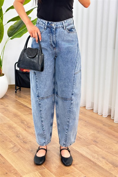 Balon Kesim Dikiş Detaylı Yıkamalı Jean
