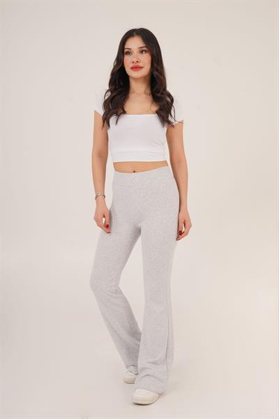 Bel Lastikli Vücuda Oturan Basic Gri Pantolon