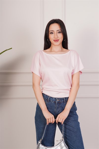 Basic Oys Kumaş Kısa Kol Pembe Bluz