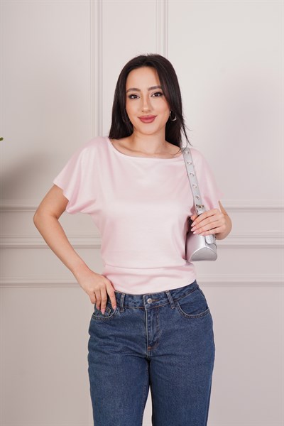 Basic Oys Kumaş Kısa Kol Pembe Bluz