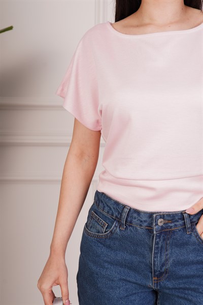 Basic Oys Kumaş Kısa Kol Pembe Bluz