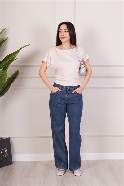 Basic Oys Kumaş Kısa Kol Pembe Bluz