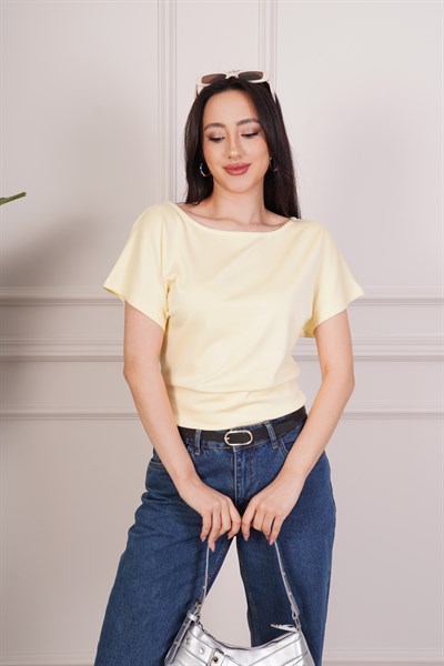 Basic Oys Kumaş Kısa Kol Sarı Bluz