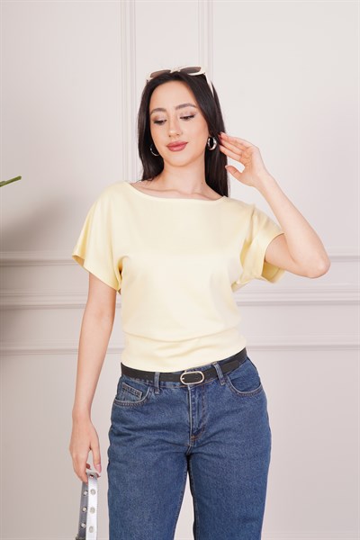 Basic Oys Kumaş Kısa Kol Sarı Bluz