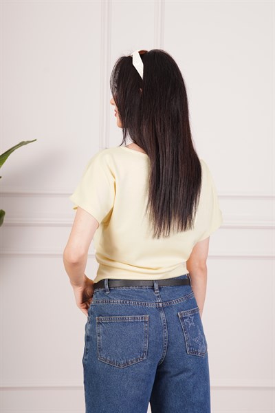 Basic Oys Kumaş Kısa Kol Sarı Bluz