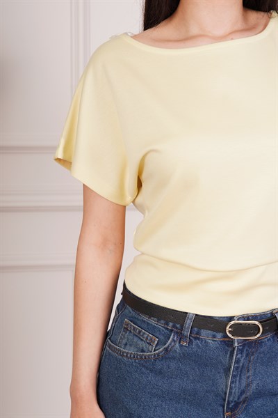 Basic Oys Kumaş Kısa Kol Sarı Bluz