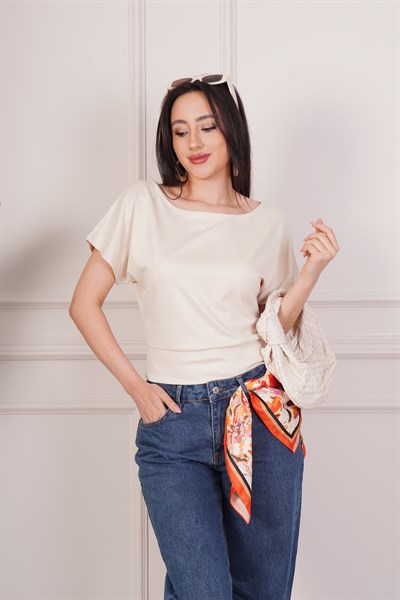 Basic Oys Kumaş Kısa Kol Taş Bluz