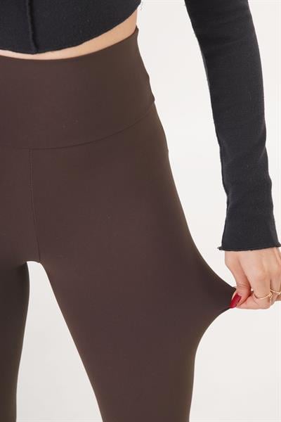 Basic Vücudu Saran Kahve Spor Tayt