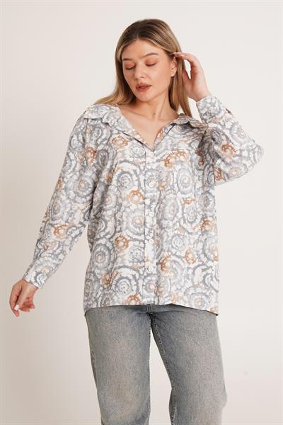 Batik Desenli Oversize Gri Gömlek
