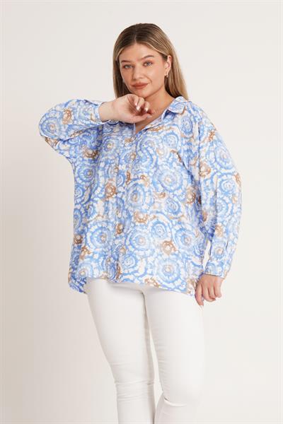 Batik Desenli Oversize Mavi Gömlek