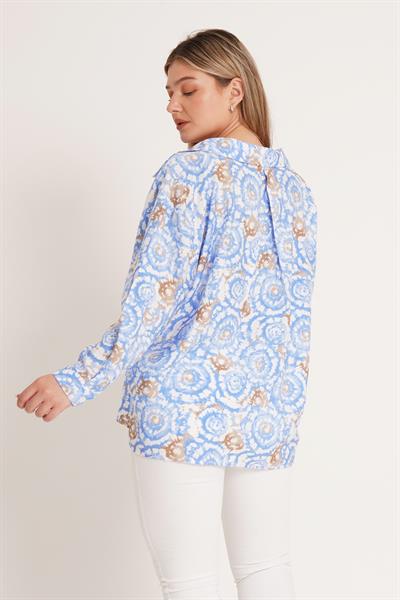 Batik Desenli Oversize Mavi Gömlek