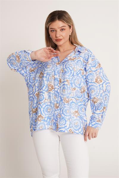 Batik Desenli Oversize Mavi Gömlek