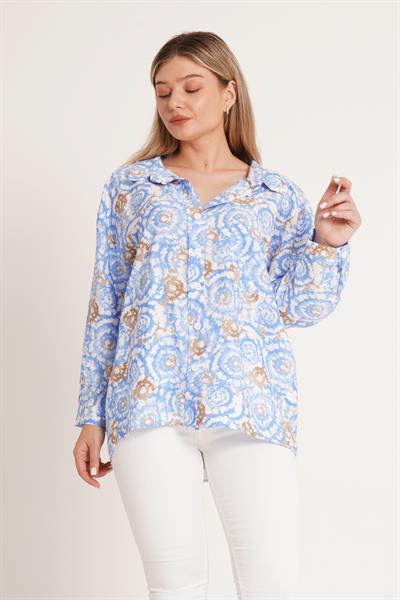 Batik Desenli Oversize Mavi Gömlek