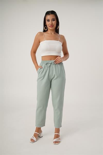 Bel Lastikli Gabardin Mint Pantolon