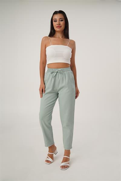 Bel Lastikli Gabardin Mint Pantolon