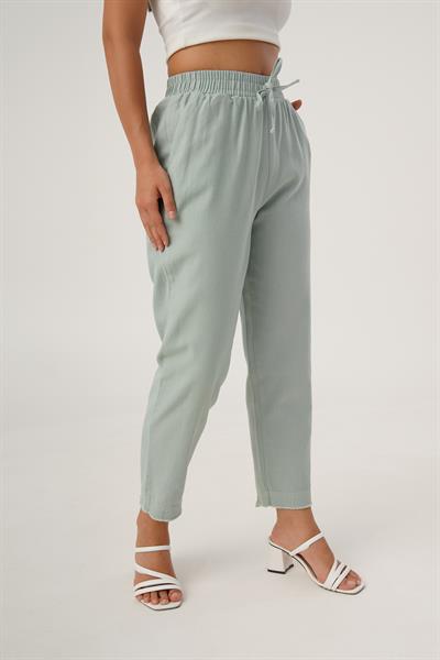 Bel Lastikli Gabardin Mint Pantolon