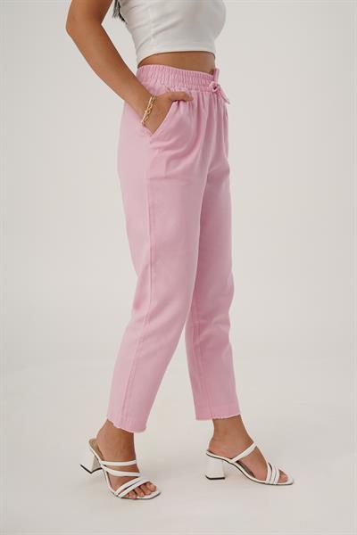 Bel Lastikli Gabardin Pembe Pantolon