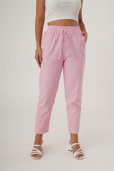 Bel Lastikli Gabardin Pembe Pantolon