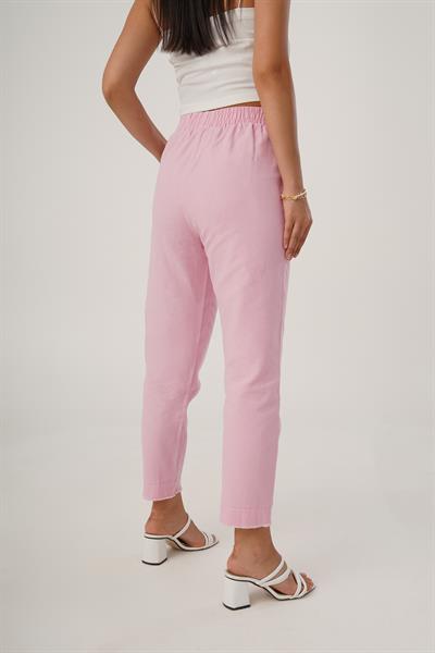 Bel Lastikli Gabardin Pembe Pantolon