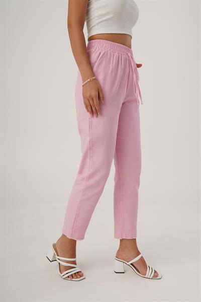 Bel Lastikli Gabardin Pembe Pantolon