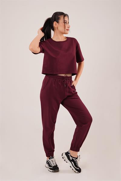 Bel ve Paça Lastikli Modal Bordo Eşofman Altı