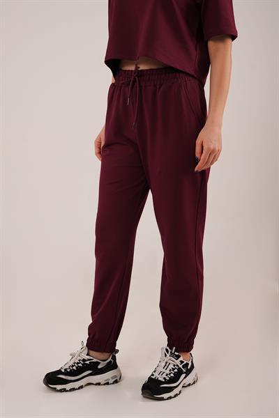 Bel ve Paça Lastikli Modal Bordo Eşofman Altı