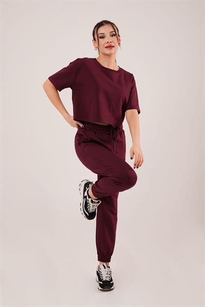 Bel ve Paça Lastikli Modal Bordo Eşofman Altı