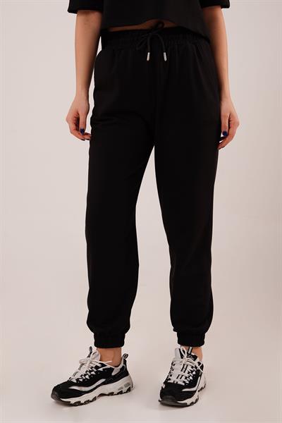 Bel ve Paça Lastikli Modal Siyah Eşofman Altı