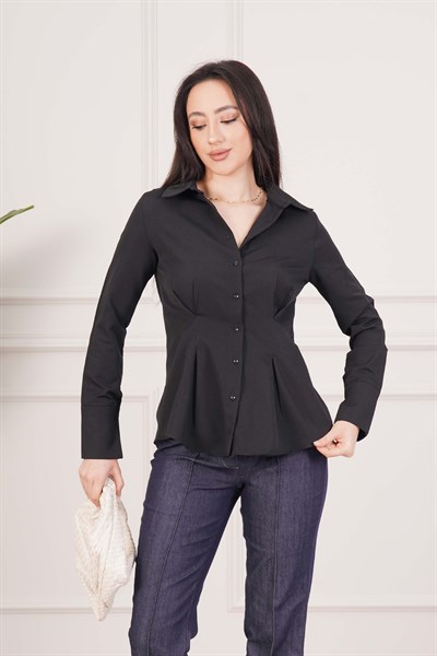 Belden Tam Oturtmalı Gipeli Mevsimlik Siyah Gömlek
