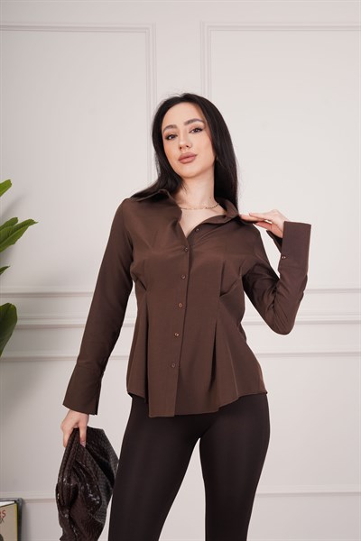 Belden Tam Oturtmalı Gipeli Mevsimlik Kahve Gömlek