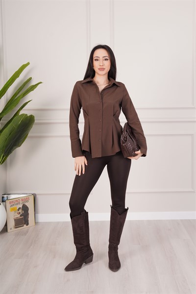 Belden Tam Oturtmalı Gipeli Mevsimlik Kahve Gömlek