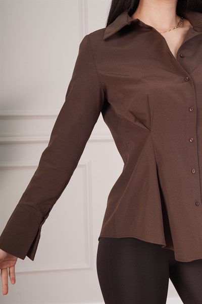 Belden Tam Oturtmalı Gipeli Mevsimlik Kahve Gömlek