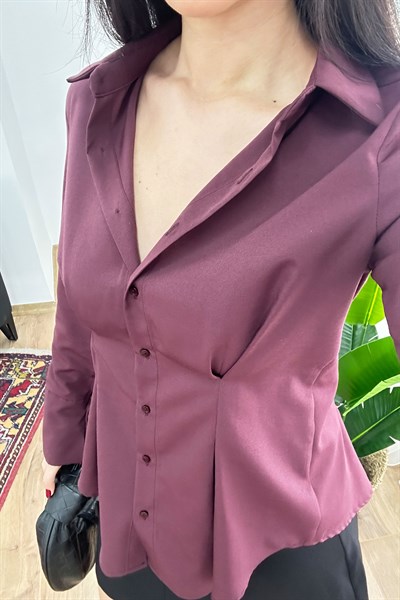 Belden Tam Oturtmalı Gipeli Mevsimlik Bordo Gömlek