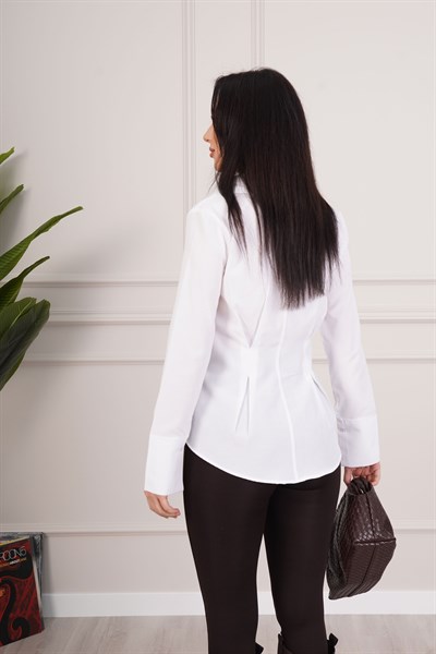 Belden Tam Oturtmalı Gipeli Mevsimlik Beyaz Gömlek