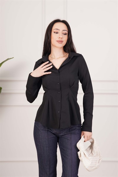 Belden Tam Oturtmalı Gipeli Mevsimlik Siyah Gömlek