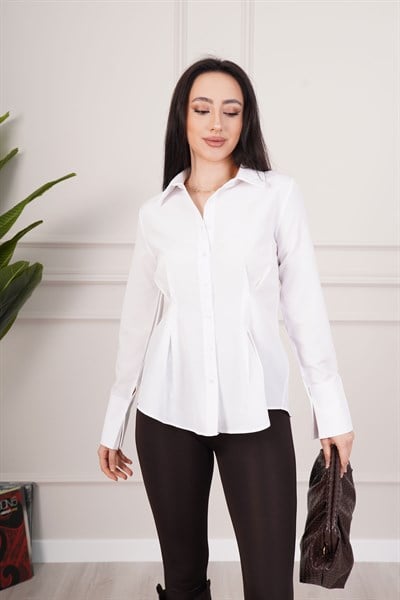 Belden Tam Oturtmalı Gipeli Mevsimlik Beyaz Gömlek