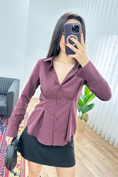 Belden Tam Oturtmalı Gipeli Mevsimlik Bordo Gömlek