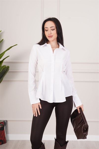 Belden Tam Oturtmalı Gipeli Mevsimlik Beyaz Gömlek